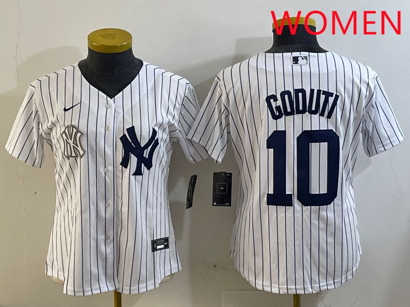 Women New York Yankees 10 Goduti White Stripe 2025 Nike MLB Jersey style 4